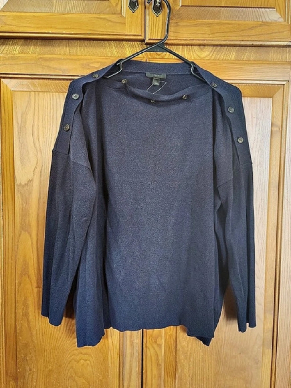 NWOT J.Crew Boatneck Button Shoulder Oversized Sweater Knit Navy L/XL G7737
